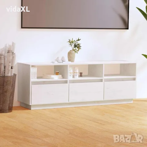 vidaXL ТВ шкаф, бял, 140x37x50 см, бор масив, снимка 2 - Шкафове - 56148012