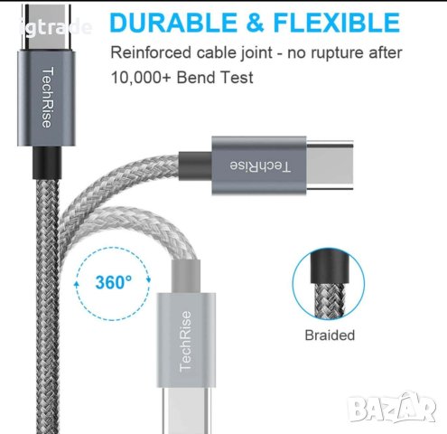 TechRise - USB C към USB A кабел - 1м, снимка 2 - USB кабели - 40383496