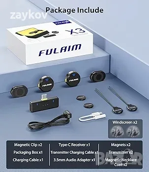 FULAIM X3 Безжичен микрофон Lavalier за iPhone 15 серия, Android, таблет, Mini USB-C