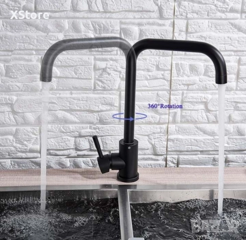 Едноръкохватков кухненски кран неръждаема стомана 360° въртящ се смесител за мивка, снимка 3 - Смесители - 52588546