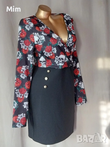 L Антрактивна рокля на цветя и череп, снимка 3 - Рокли - 52150570