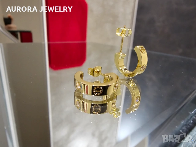 CARTIER Love Gold Hoop 2 Diamonds Дамски Обеци, снимка 3 - Обеци - 53029519