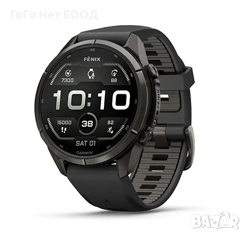 Garmin Fenix 9 Pro, inReach - 43 mm, Carbon gray DLC titanium с black/pebble gray силиконова каишка 