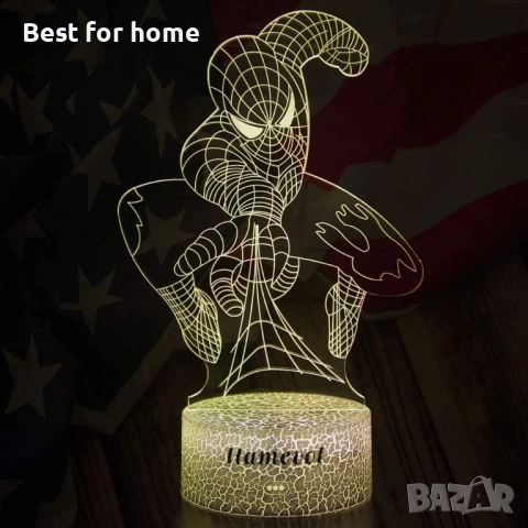  3D  Спайдърмен детска нощна лампа 7 цвята дистанционно управление, снимка 3 - Настолни лампи - 52431608