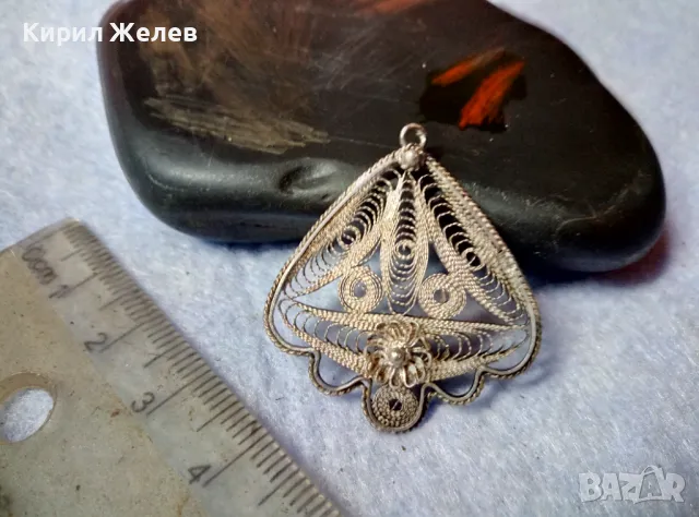 СТАРИННА ФИЛИГРАННА СРЕБЪРНА БРОШКА ВИСОКА ПРОБА СРЕБРО ФИНА РЪЧНА МАЙСТОРСКА ИЗРАБОТКА 49337, снимка 6 - Антикварни и старинни предмети - 48468004