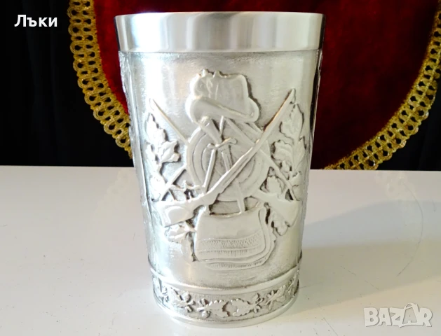 Калаена чаша,халба от калай 300 мл.,ловни картини. , снимка 3 - Антикварни и старинни предмети - 51252083