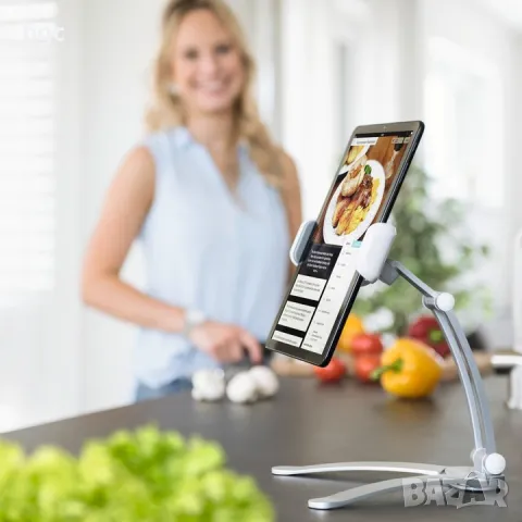 4-в-1 Стенна+Настолна Стойка за таблети от 7-15" Hama, Алуминиева, Сребрист Регулируема Ергономична , снимка 6 - Селфи стикове, аксесоари - 50373907