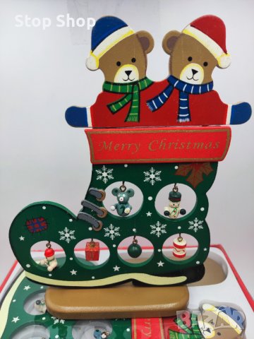 Дървен коледен ботуш декорация 