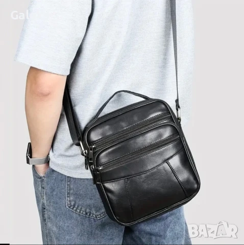 Изискана мъжка бутикова чанта за през рамо /Черна и кафява естествена кожа!, снимка 16 - Чанти - 50024605