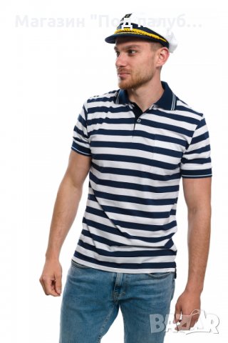 Нов мъжки комплект: моряшка блуза с яка и капитанска шапка, снимка 5 - Тениски - 29975171