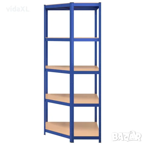 vidaXL Ъглов стелаж с 5 рафта, синьо, стомана и инженерно дърво, снимка 5 - Стелажи и щандове - 56146179