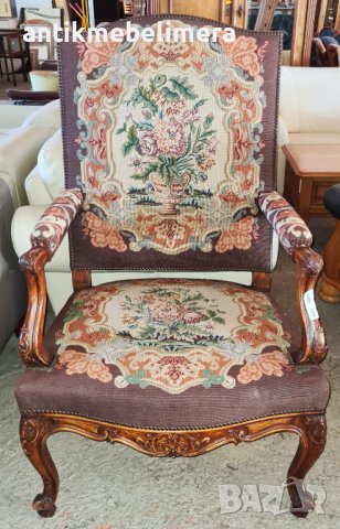Дървен стол кресло дамаска от гоблен внос от Европа, снимка 1 - Столове - 38011586