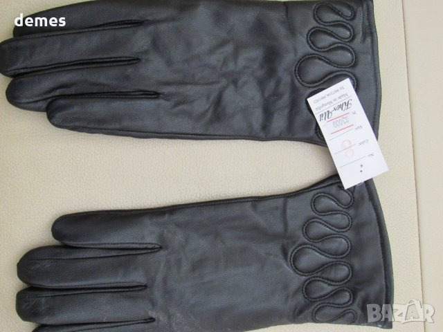 Черни дамски кожени ръкавици с подплата от естествена кожа, нови, снимка 4 - Ръкавици - 31869772