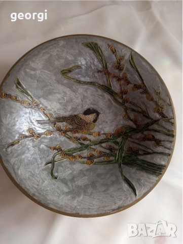 Бронзова емайлирана фруктиера с птичка , снимка 3 - Декорация за дома - 35322516