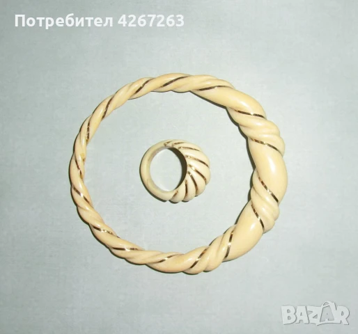 Старинна дамска гривна от слонова кост със златна нишка, от преди забраната , снимка 6 - Гривни - 50508470