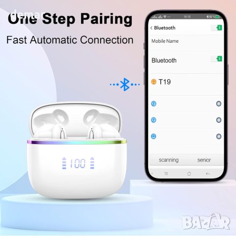Безжични слушалки Bluetooth 5.3, 4 ENC микрофона, бели, T19, снимка 6 - Безжични слушалки - 42262090
