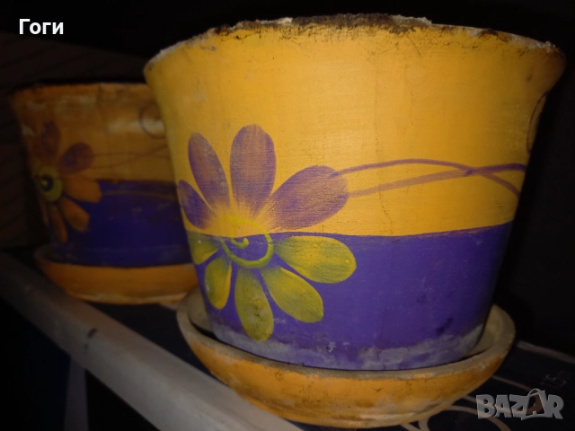 Керамични саксии с рисунка 2 броя, снимка 2 - Саксии и кашпи - 52681723