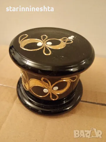 Ретро Винтидж стара луксозна кутия за бижута бижутерка черно стъкло , снимка 4 - Антикварни и старинни предмети - 49330810