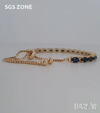 Тенис сребърна позлатена гривна със сапфири от Тайланд , снимка 4 - Гривни - 53261095