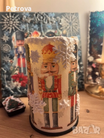 Коледна свещ с декупаж, снимка 3 - Декорация за дома - 52953403