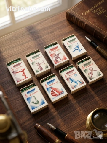 РЕТРО НАХОДКА: Лот от 8 оригинални кибрита "Москва-80" – ПЪЛНИ и неизползвани!