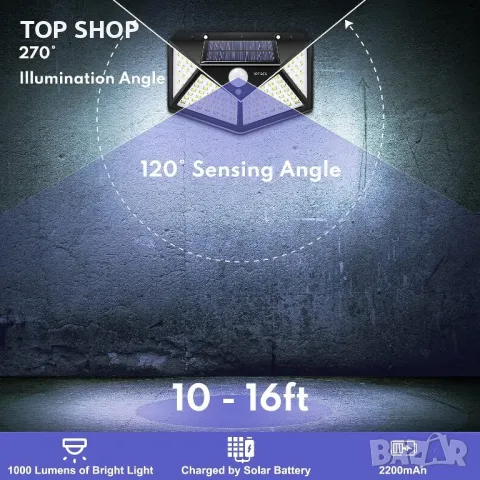 IOTSES Соларни охранителни светлини за открито, надстроени 100 LED 270° сензор за движение, снимка 3 - Соларни лампи - 48476086