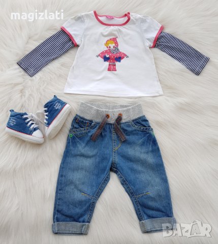 Дънки блуза и буйки за малка дама 3-6 месеца, снимка 1 - Комплекти за бебе - 29855182