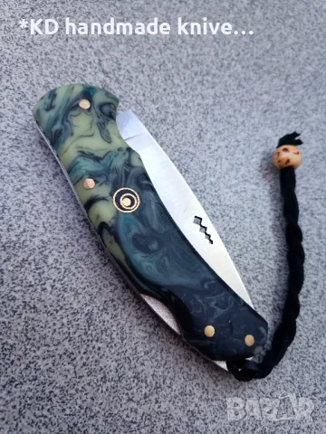 Сгъваем нож ръчно изработен + ПОДАРЪК кания, снимка 4 - Ножове - 47839743