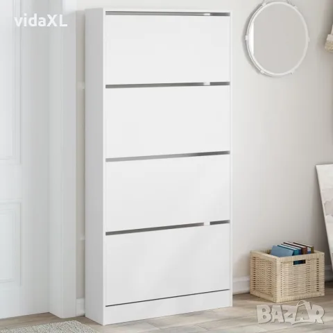vidaXL Шкаф за обувки с 4 флип чекмеджета бял 80x21x163,5 см, снимка 2 - Скринове - 56146709
