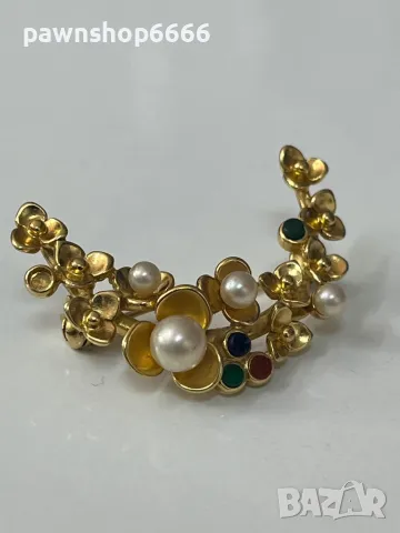 Сребърна брошка с позлата 