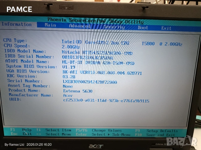 Лаптоп втора ръка Acer Extensa 5630 15.4" (2008г), снимка 2 - Лаптопи за дома - 53353211