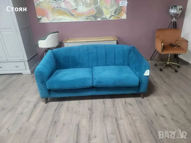 Дизайнерски син диван от плат голяма двойка, снимка 5 - Дивани и мека мебел - 47756311