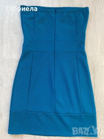 Рокля бюстие в цвят тюркоаз, снимка 3 - Рокли - 50967365