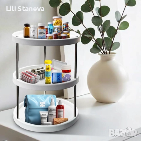 Въртяща се 3-етажна поставка – 360° организация за кухня, баня и дом. , снимка 5 - Други стоки за дома - 51472372