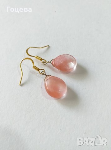 Прелестни обици с красиви камъни Черешов Турмалинов кварц капка, снимка 2 - Обеци - 40714106