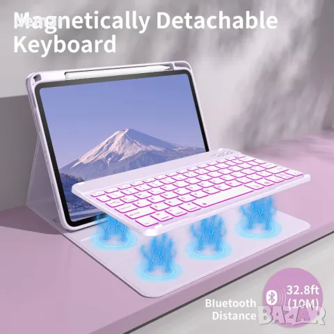 Калъф BQDIYOO с клавиатура за iPad 10-то поколение 10,9 инча, 7 цвята подсветка, лилав, снимка 5 - Таблети - 48426495