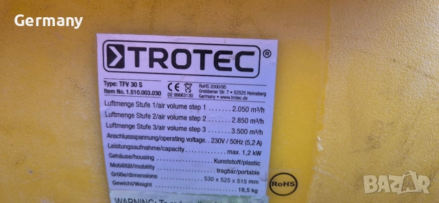 индустриялен стройтелен вентилатор trotec, снимка 9 - Вентилатори - 52890483
