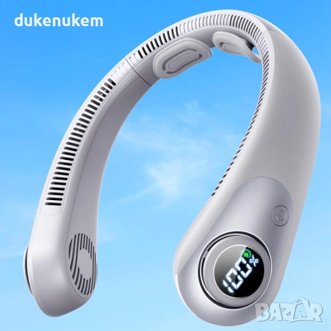 Преносим USB вентилатор за врат, 5 скорости, сив цвят