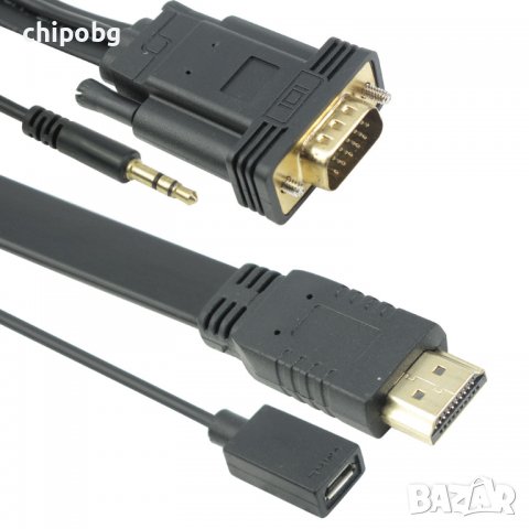 Кабел DeTech HDMI - VGA, 1.8m, Flat, с аудио кабел