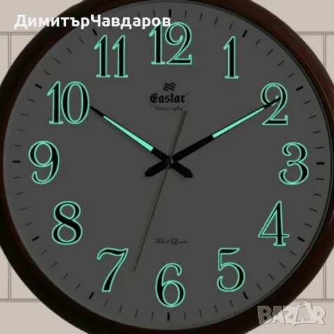 Стенен светещ часовник – Кръгъл, кафяв, безшумен / 30см, снимка 3 - Други - 49919477