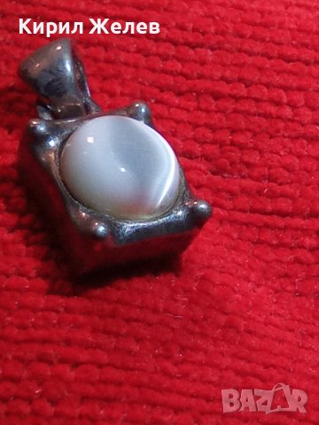 СТАР ПОСРЕБРЕН АРТ ДЕКО СТИЛ СТОМАНЕН МЕДАЛЬОН с ШЛИФОВАН СКЪПОЦЕНЕН КАМЪК КОТЕШКО ОКО 3696