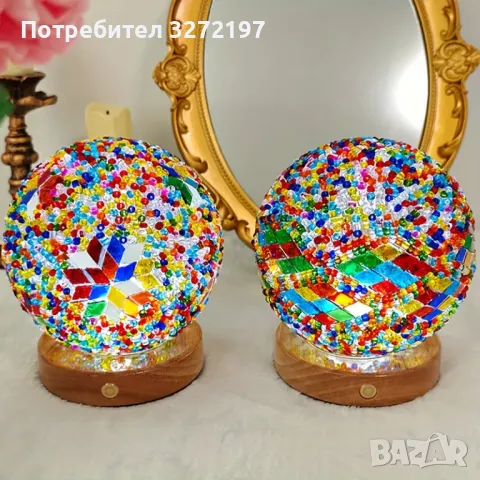 Творческа мозаечна Бохемска барокова LED настолна лампа USB Plug-in бутон, снимка 6 - Настолни лампи - 48176330