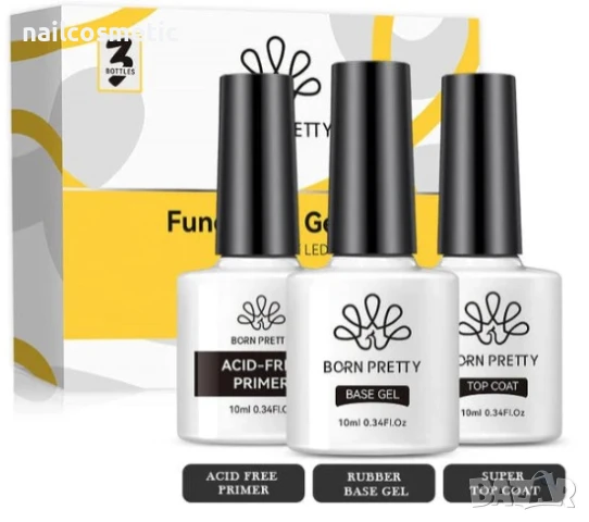 КОМПЛЕКТ 3 ЧАСТИ BORN PRETTY - ОБЕЗМАСЛИТЕЛ, БАЗA КАУЧУК , ТОП ГЕЛ
