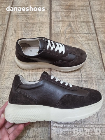 Дамски спортни обувки от естествена кожа в кафяво с бежово подметка 