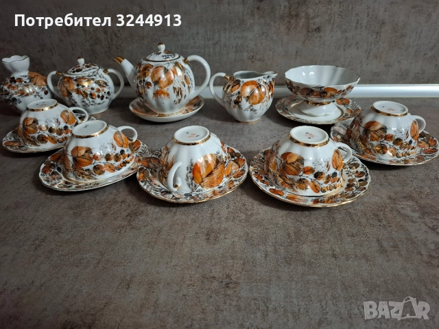 Рядък Руски порцеланов чаен сервиз ЛФЗ ,, Мой сад", снимка 6 - Сервизи - 52309387
