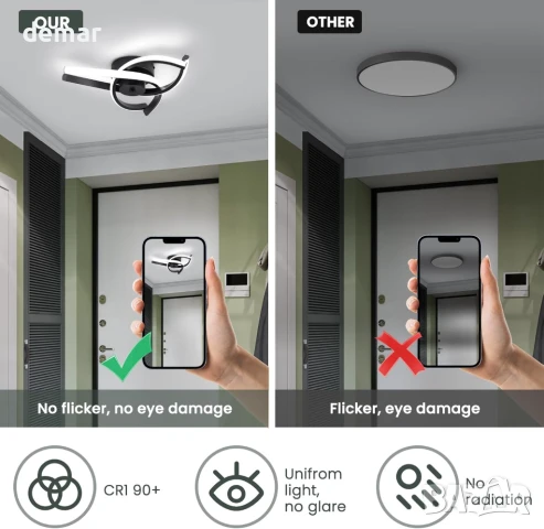 Vloitgol Модерно LED таванно осветително тяло, 30W черно (студена бяла светлина 6000K), снимка 8 - Лед осветление - 50950492