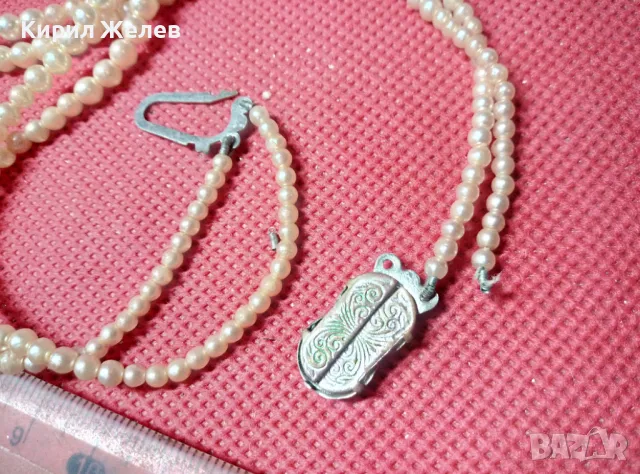 СТАР ДВУРЕДЕН ПЕРЛЕН ГЕРДАН ОГЪРЛИЦА ЧЕШКИ ПЕРЛИ с КРАСИВА ПОСРЕБРЕНА ЗАКОПЧАЛКА РЕТРО КОЛИЕ 27635, снимка 5 - Антикварни и старинни предмети - 47284323