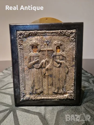 Страхотна антикварна сребърна икона Свети Константин и Елена-,Сертификат , снимка 1