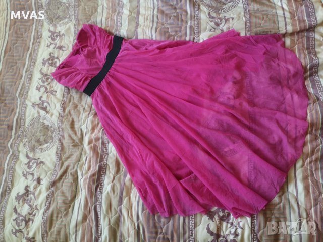 Тъмно розова воалена рокля XS-S, снимка 4 - Рокли - 31842165