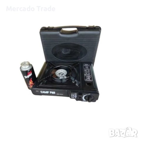 Комплект газов котлон с бутилка Mercado Trade, Пиезо запалване, 2 накрайника за газ, С куфар, Черен